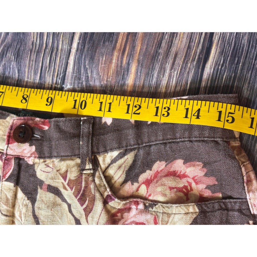 Lauren Ralph Lauren Linen Pants Womens 10 Brown Pink Floral High Rise Straight - Picture 9 of 13